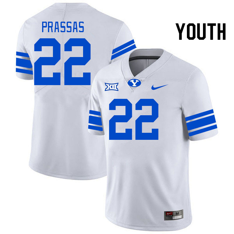 Youth #22 Tommy Prassas BYU Cougars College Football Jerseys Stitched Sale-White